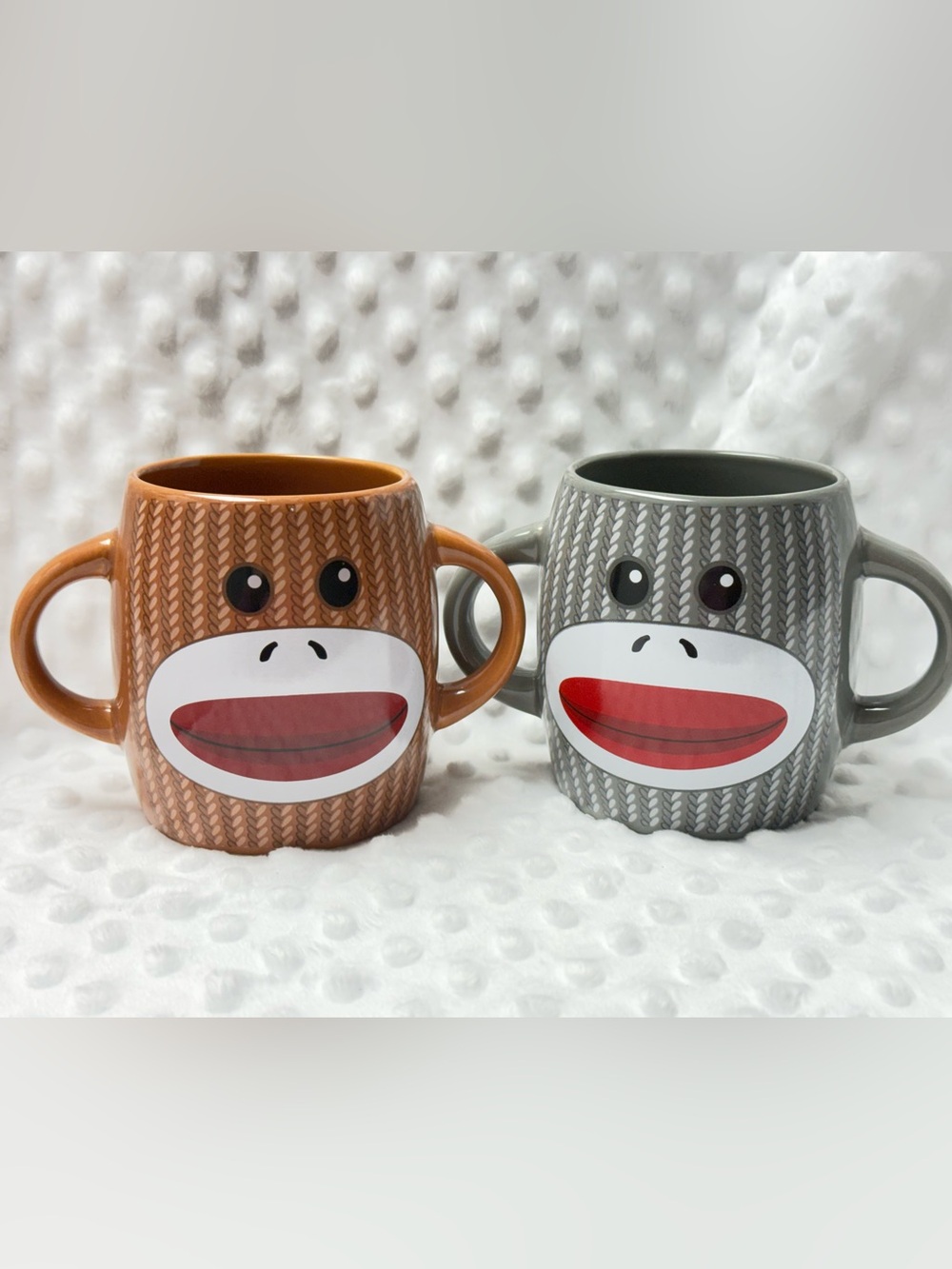 Galerie’s Cheerful Monkey Mugs - 1 brown monkey mug 1 gray monkey mug